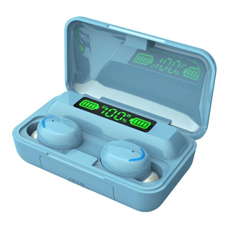 Macaron Bluetooth Earphones with Led Display and Noise Reduction - Dark Blue