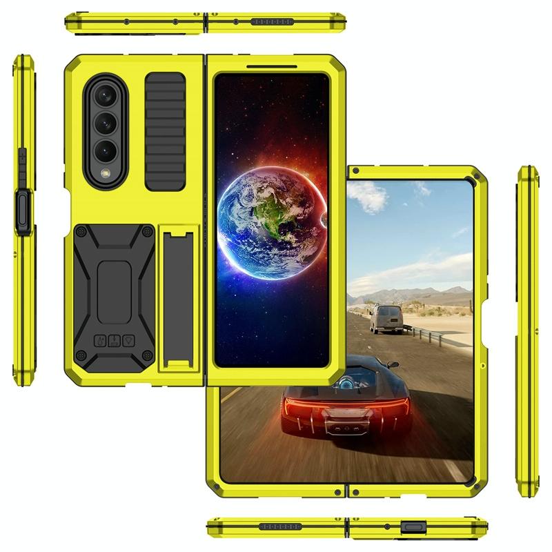 For Samsung Galaxy Z Fold4 5G Shockproof Metal Case With Holder - Silver