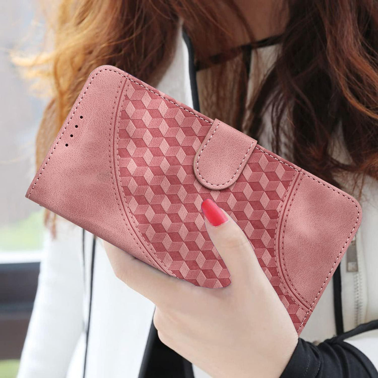 For Samsung Galaxy Z Fold4 5G Embossed Elephant Head Phone Case With Lanyard - Rose Red