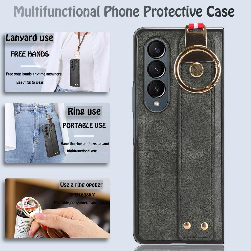 For Samsung Galaxy z Fold4 5G Leather Wristband Phone Case - Back Cover - Green