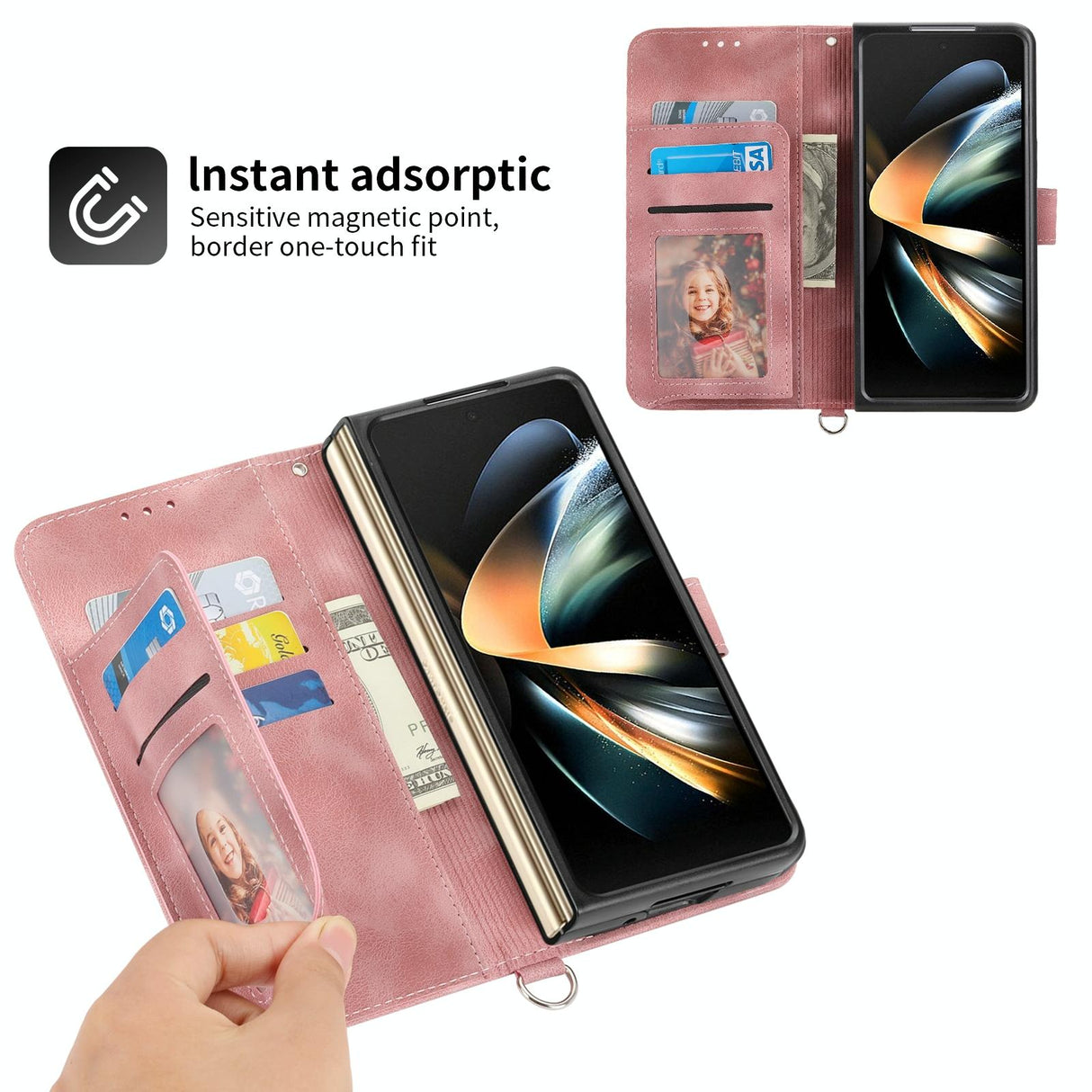 For Samsung Galaxy Z Fold4 5G Floral Leather Phone Wallet - Embossed - Wine Red