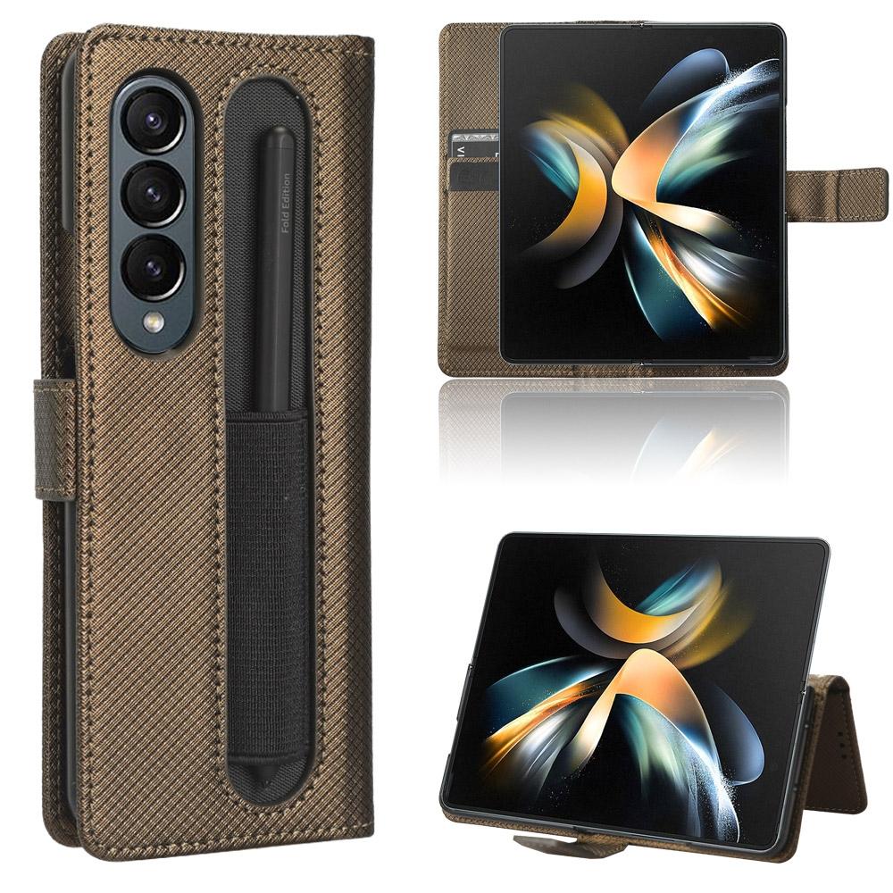 For Samsung Galaxy Z Fold4 5G Textured Leather Phone Case - Brown