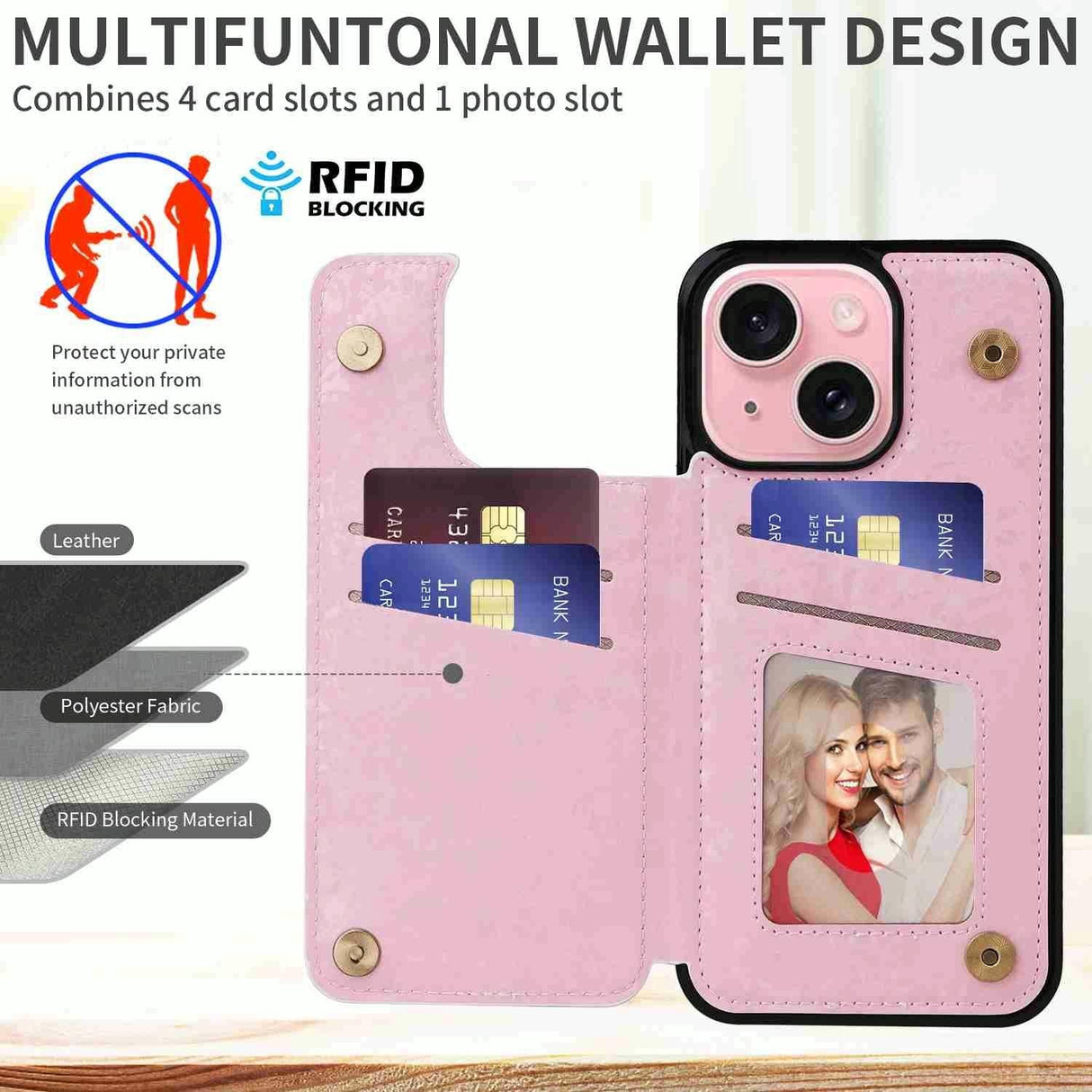 Double Buckle Rfid Anti Theft Phone Case For Iphone 15 - Printed