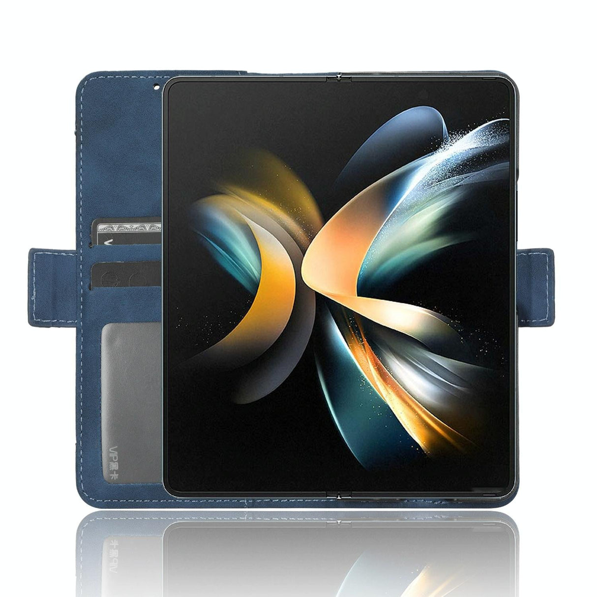 For Samsung Galaxy Z Fold4 5G Leather Phone Case With Card Slots And Calf Texture - Blue