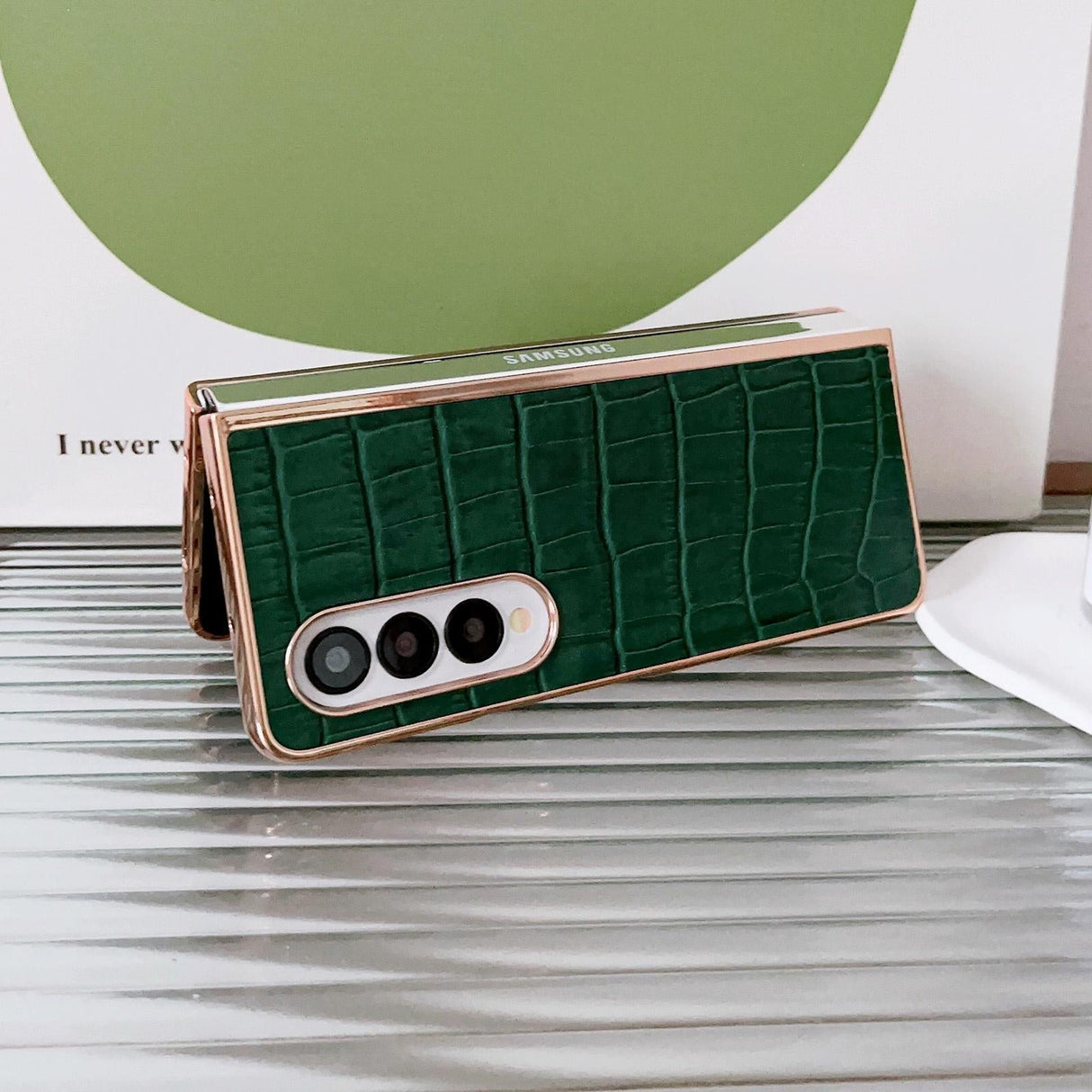 For Samsung Galaxy Z Fold4 5G Crocodile Leather Phone Case - Electroplated - Blue