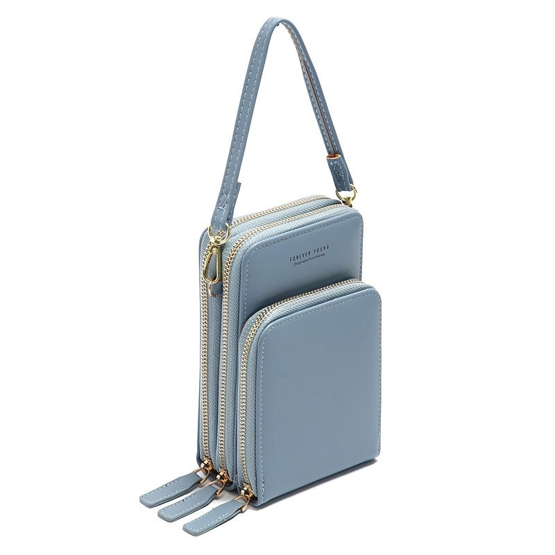 Women Pu Mobile Phone Shoulder Bag Large Capacity - Blue