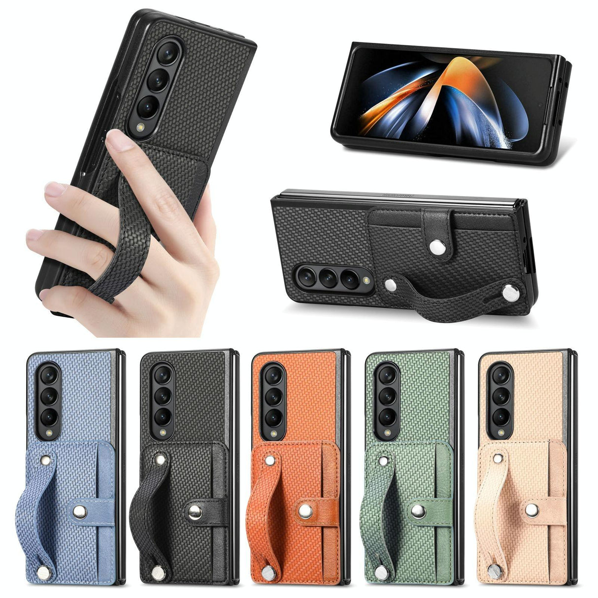 For Samsung Galaxy Z Fold4 5G Wristband Phone Case - Khaki