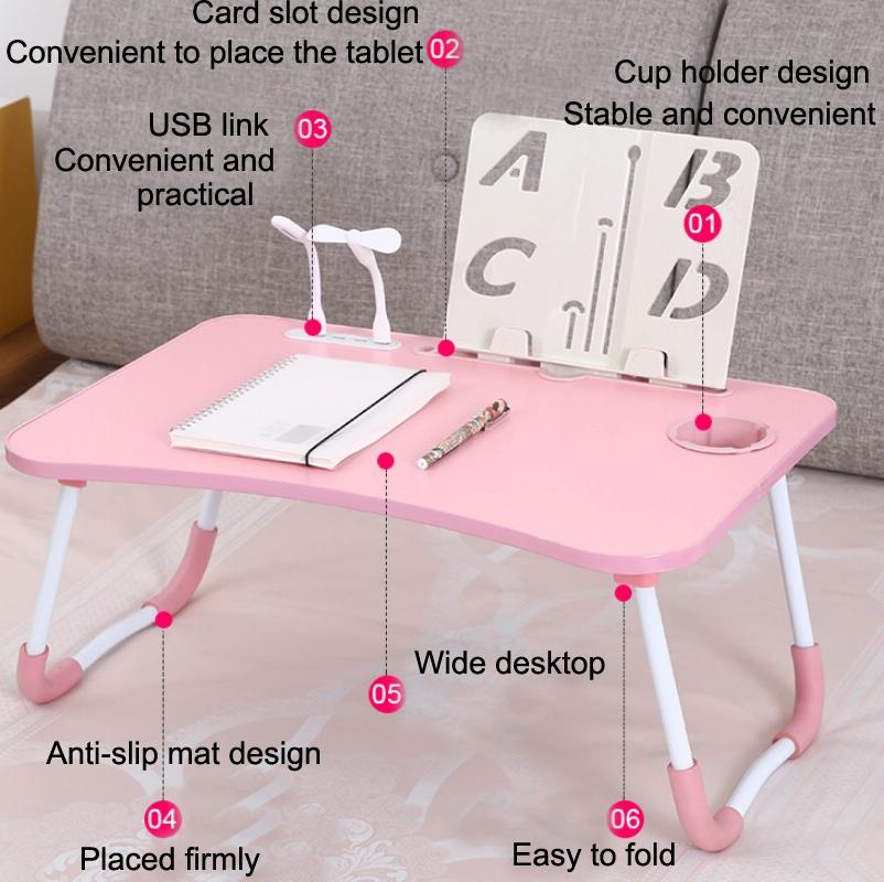 Portable Folding Desk with Fan & Lamp - Compact Design - Walnut