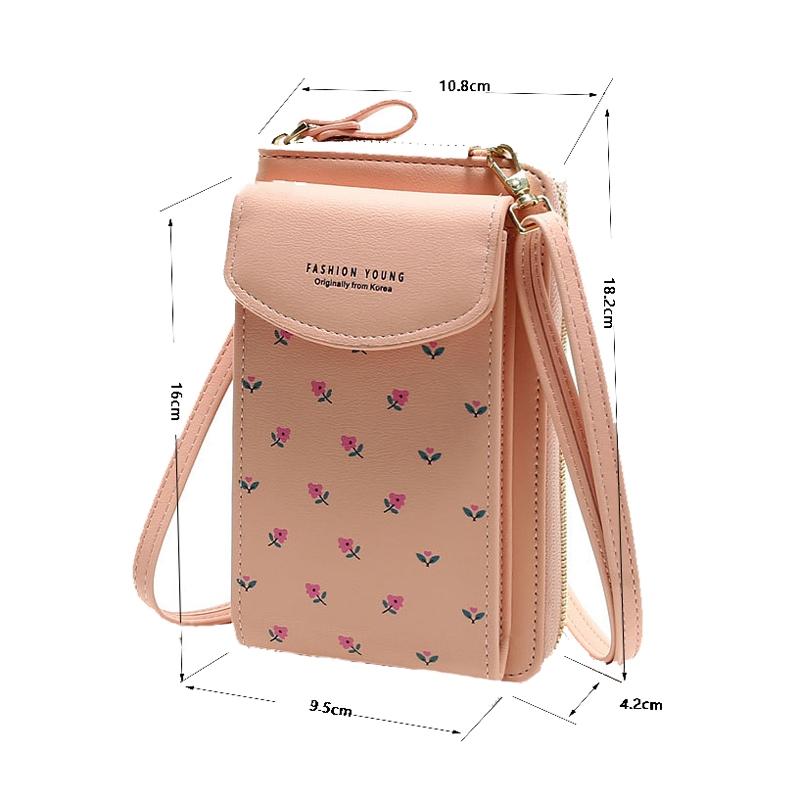 Floral Multi Card Crossbody Bag For Women - Dark Pink