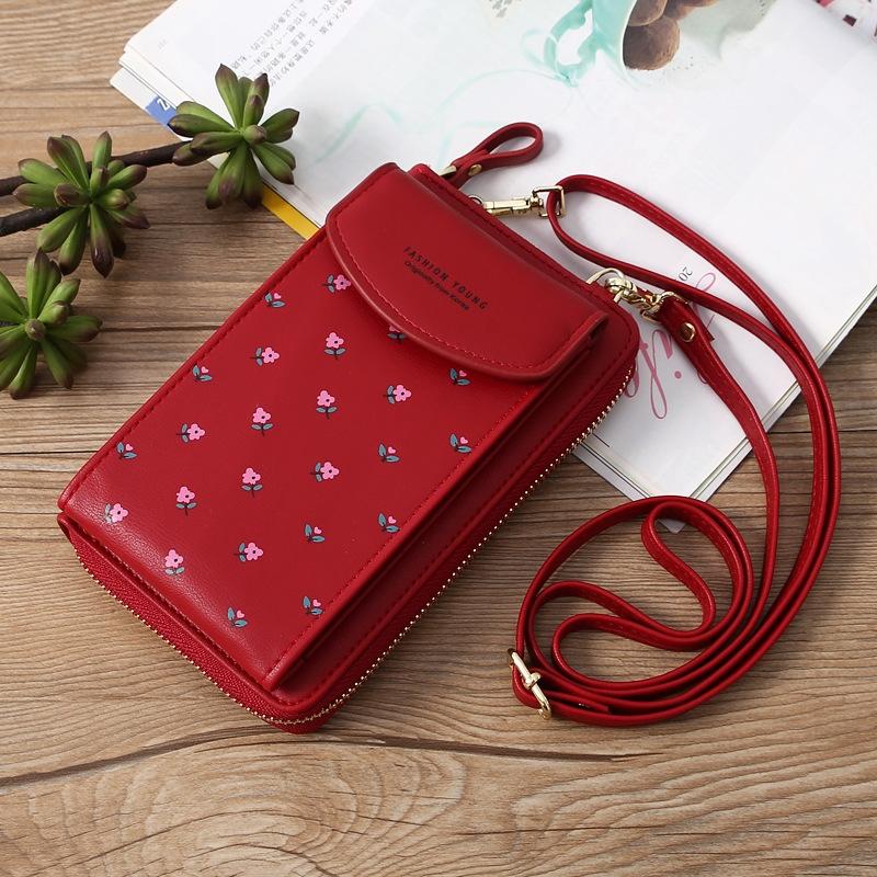 Floral Multi Card Crossbody Bag For Women - Dark Pink