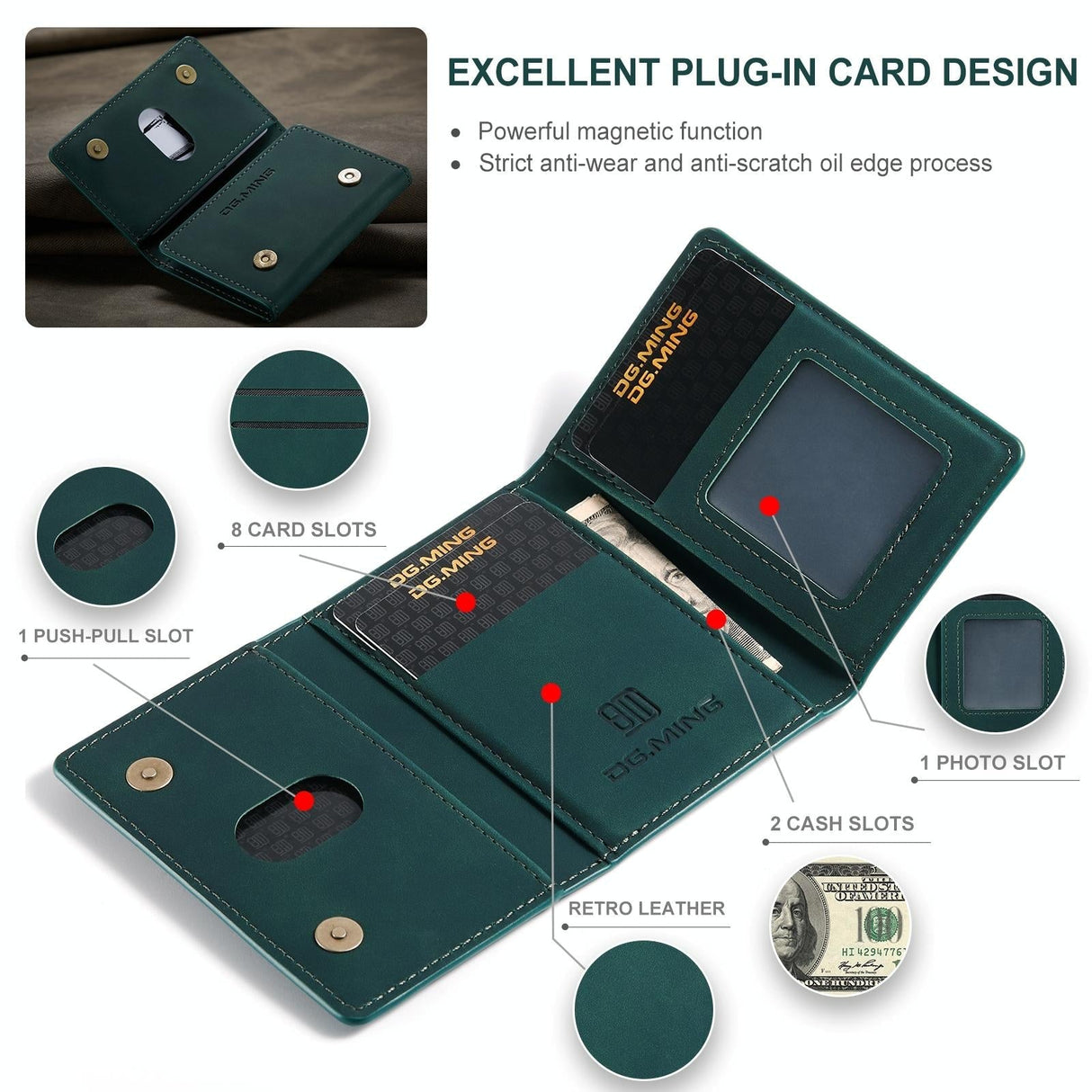 3 Fold Card Bag For Dg.Ming M2 Series Compact & Stylish - Green