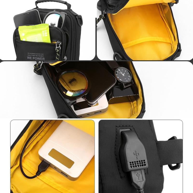 USB Chest Outdoor Shoulder Messenger Bag For Men With Charging Port - Grey Green