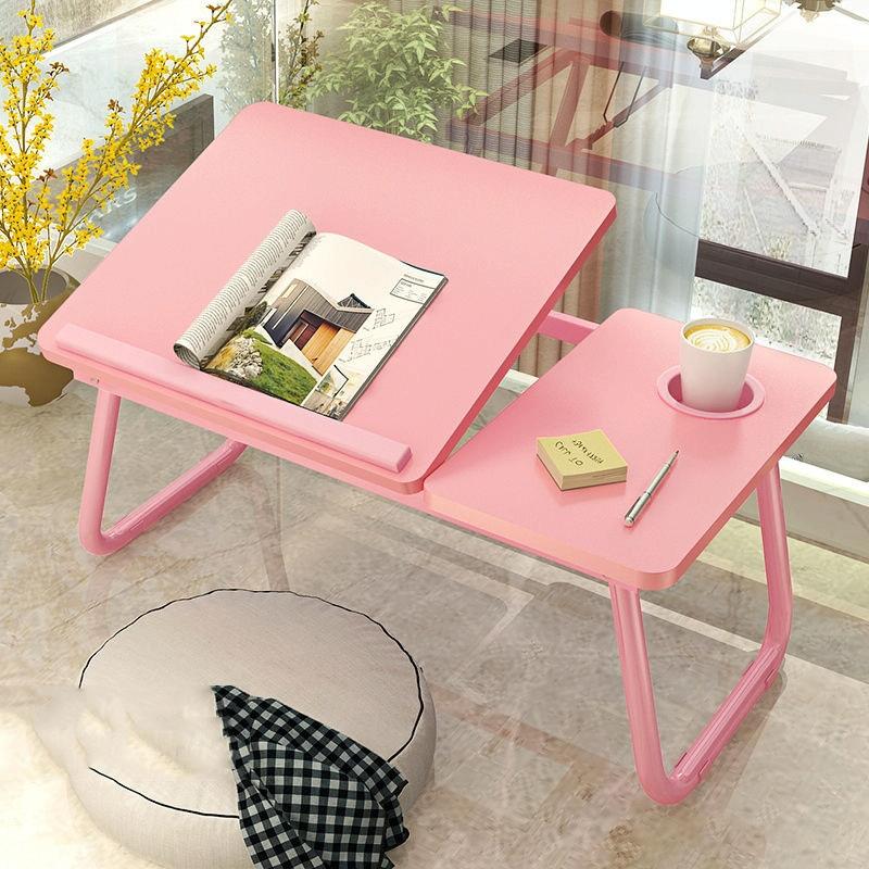 Adjustable Folding Laptop Desk with Cup Holder - Four-speed Lifting Table for Dorms - Walnut