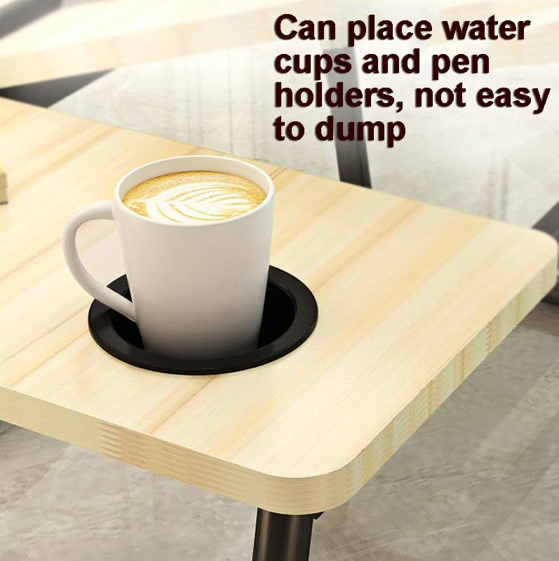 Adjustable Folding Laptop Desk with Cup Holder - Four-speed Lifting Table for Dorms - Walnut