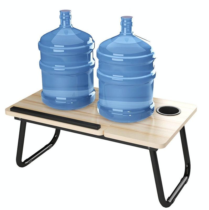 Adjustable Folding Laptop Desk with Cup Holder - Four-speed Lifting Table for Dorms - Walnut