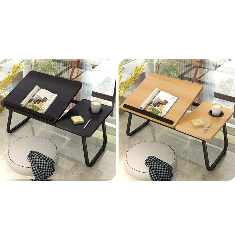 Adjustable Folding Laptop Desk with Cup Holder - Four-speed Lifting Table for Dorms - Walnut