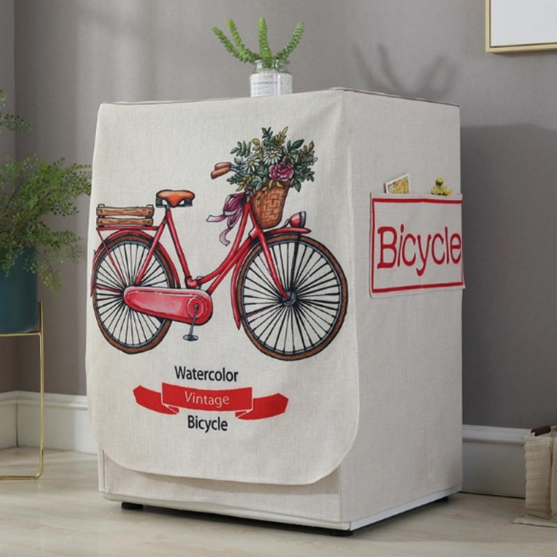 Cartoon Cotton Linen Drum Roller Washing Machine Dust Cover - 83x60x60cm Size - Flamingo