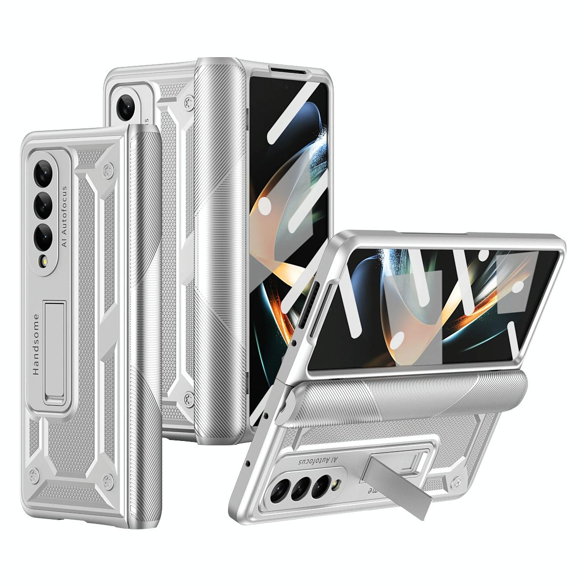 For Samsung Galaxy Z Fold4 5G Shockproof Secure Hinge Phone Case - Silver