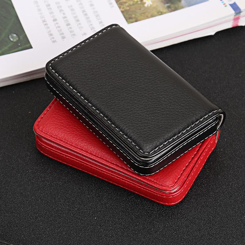 Stainless Steel Magnetic Business Card Holder Pu Leather Case - Brown