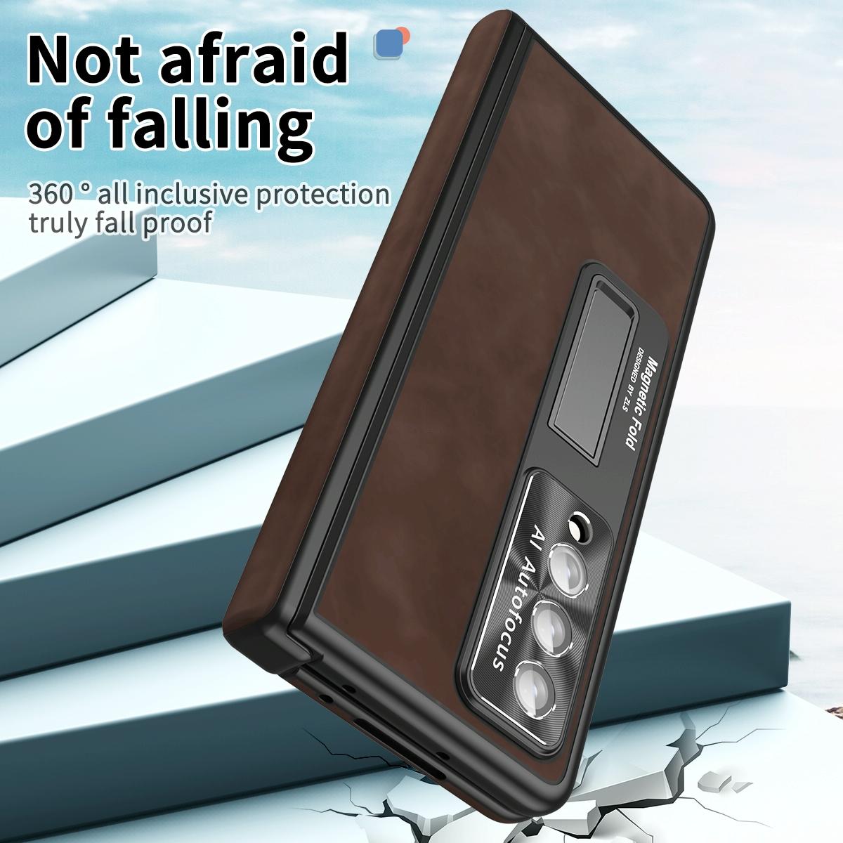 For Samsung Galaxy Z Fold4 5G Magnetic Phone Case - Napa Pattern - Coffee