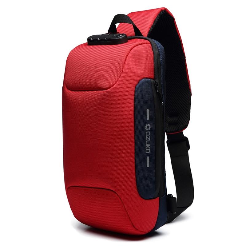 Anti Theft Men Waterproof Crossbody Bag With USB Port - Red