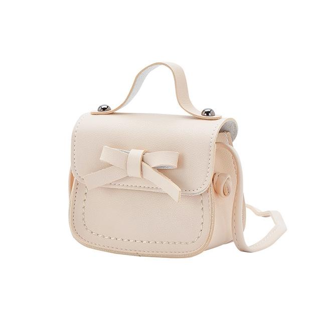 Mini Bowknot Pu Leather Baby Girls Messenger Bag - Beige