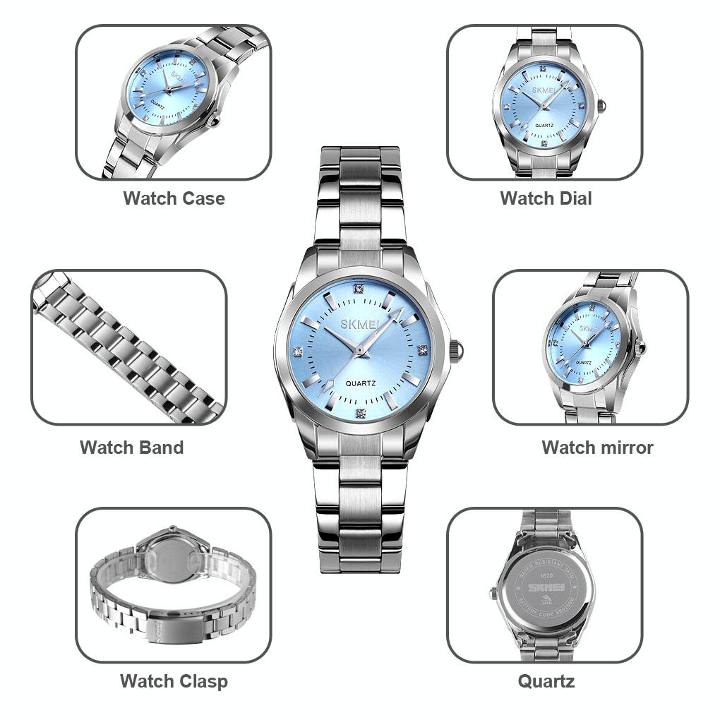Waterproof Quartz Women Watch with Rhinestone Steel Strap - Delicate and Creative - White