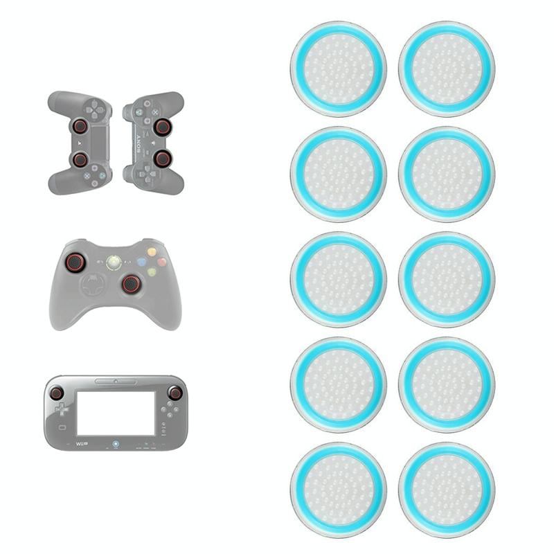 10-piece Luminous Gamepad Button Caps for Ps5 / Ps4 / Ps3 / Xbox one / 360 / Pro / Series x / s - Black Light Blue