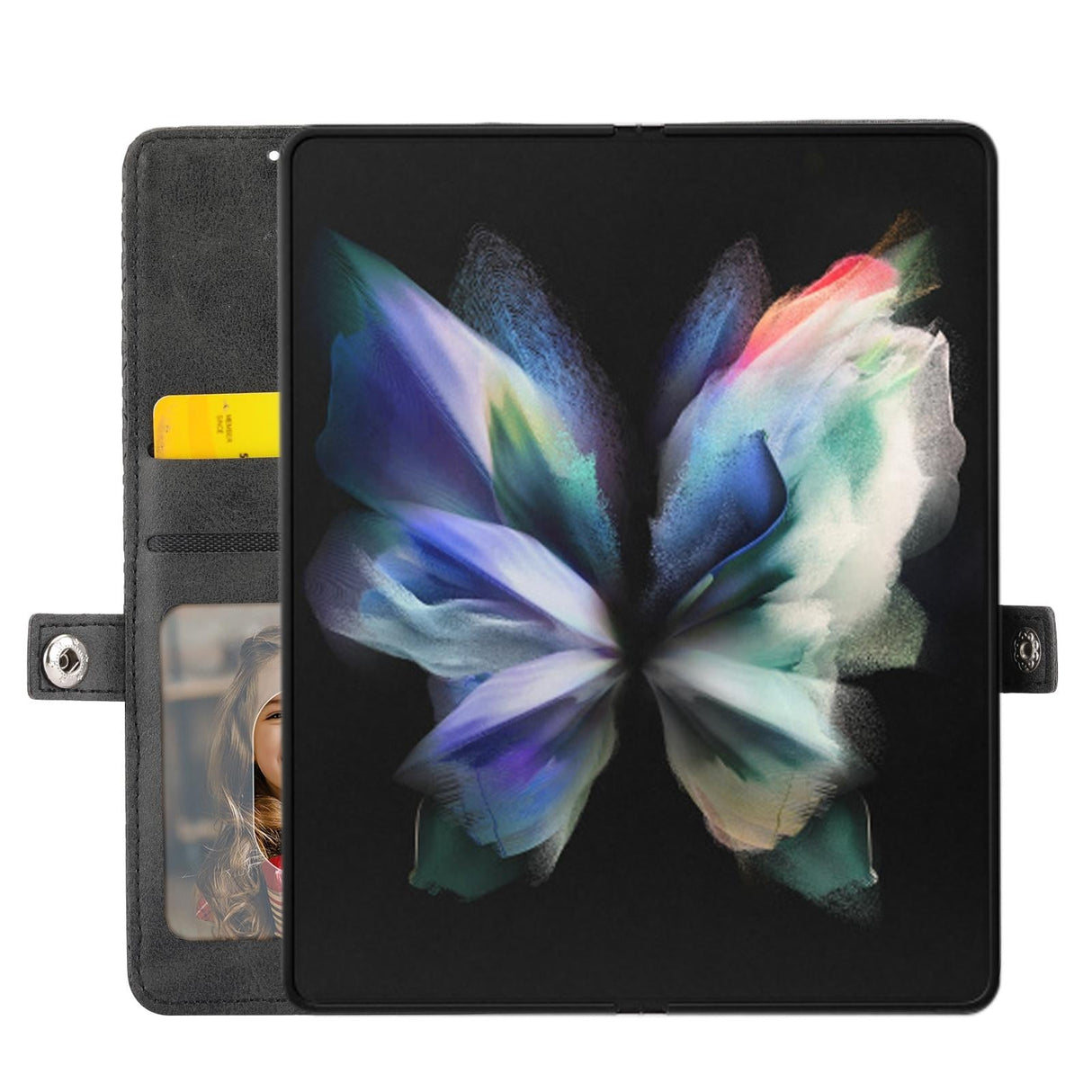 For Samsung Galaxy Z Fold4 5G Leather Grid Texture Phone Case With Lanyard - Blue