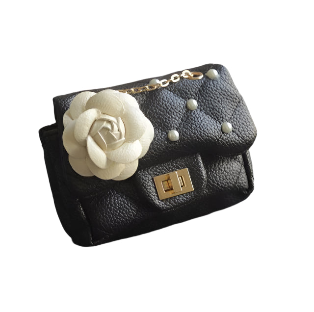 Glitter Flower Chain Kid Shoulder Bag - Black