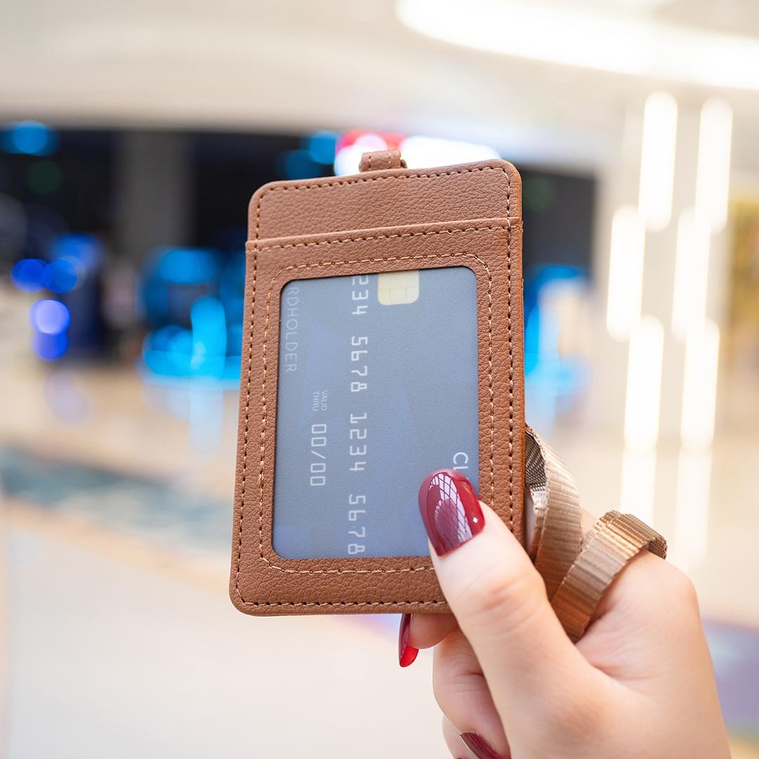 Vertical Id Card Bag & Lanyard - Purple