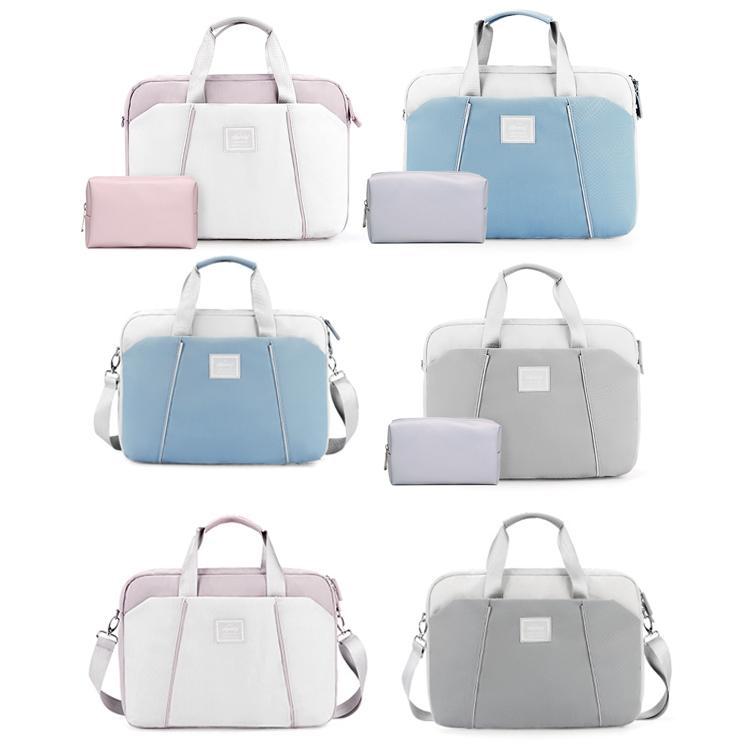 Computer Handheld Messenger Bag for Apple Macbook / Huawei / Xiaomi / Basne - Ladder Tape Light Blue + Gray Pu Power Package