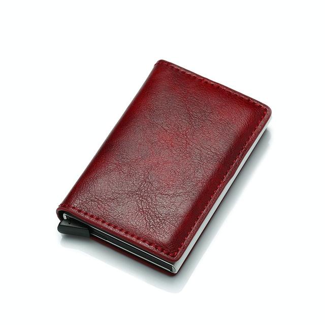 Anti Magnetic Rfid Leather Metal Wallet Universal Fit Black - Red