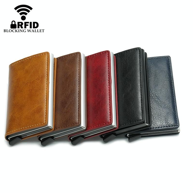 Anti Magnetic Rfid Leather Metal Wallet Universal Fit Black - Red