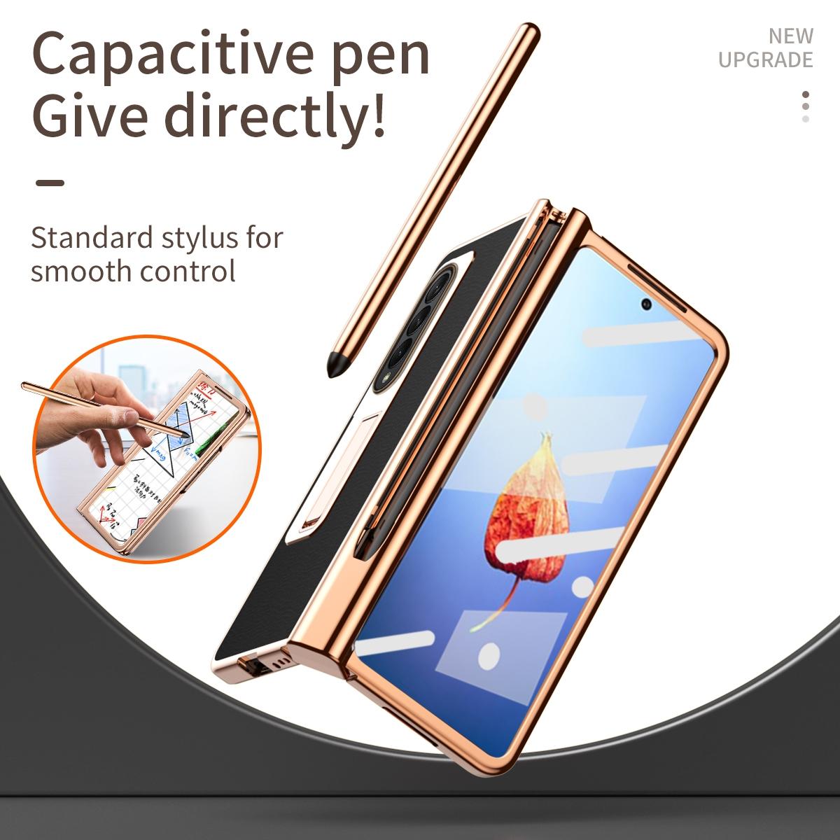 For Samsung Galaxy Z Fold4 5G Premium Litchi Leather Hinged Phone Case - With Pen - Black