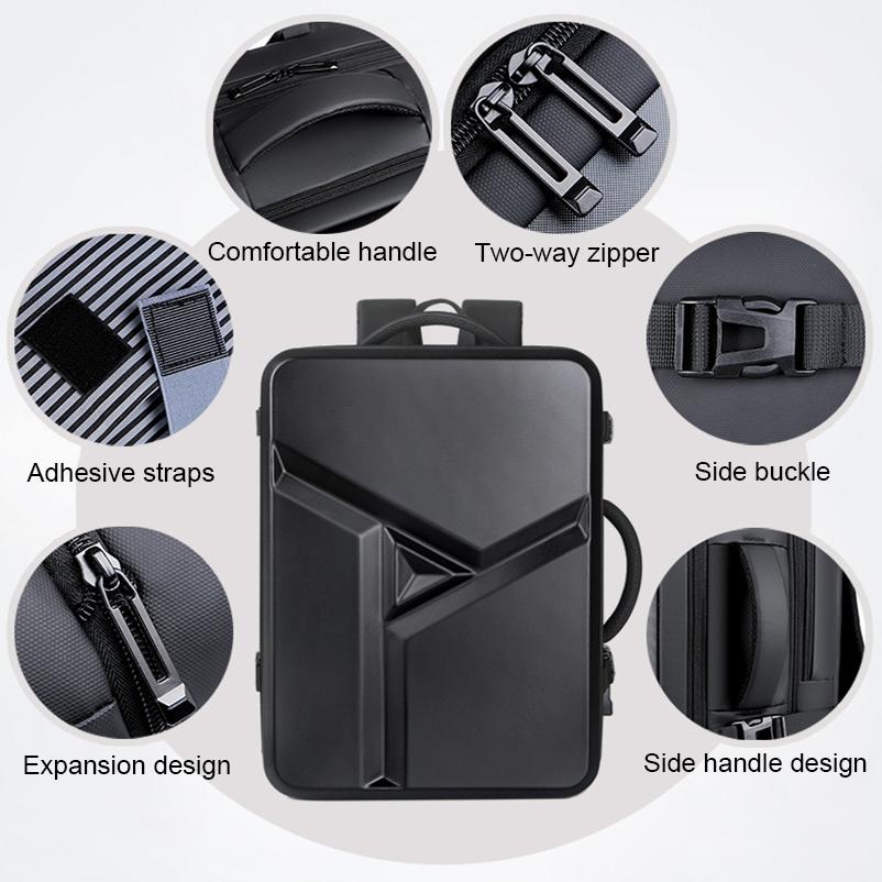 Waterproof Expandable Hard Shell Backpack with Usb Charging - Large Capacity Black - 162 Deep Gray