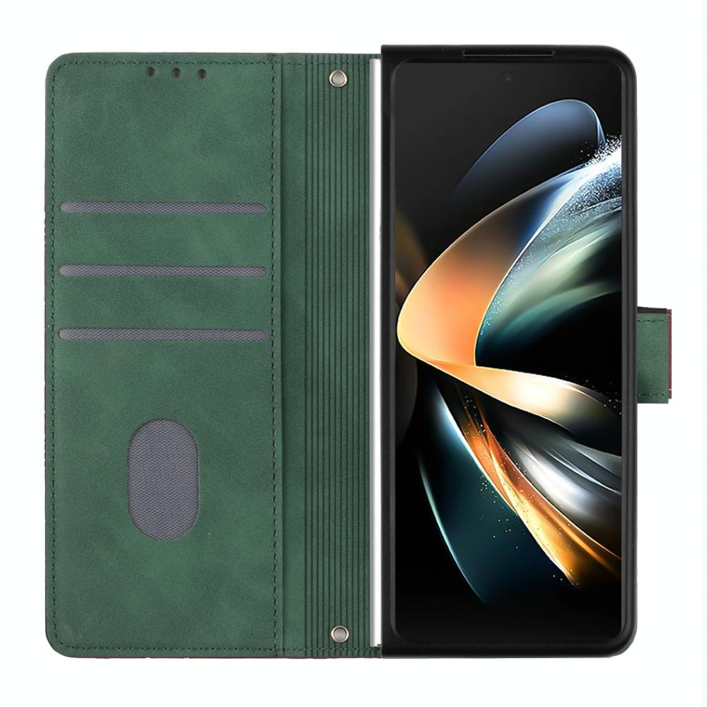 For Samsung Galaxy z Fold4 5G Embossed Leather Flip Crossbody Phone Case - 3d Design - Blue