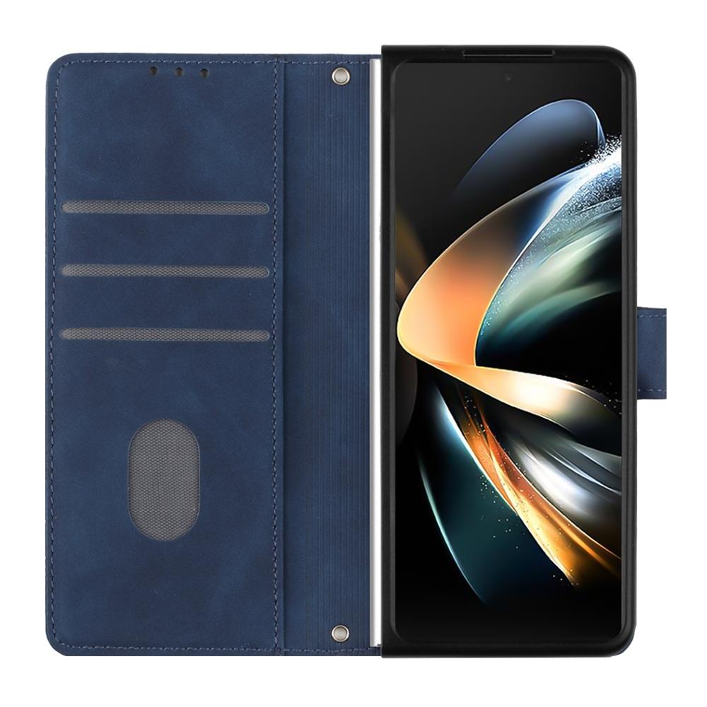For Samsung Galaxy z Fold4 5G Embossed Leather Flip Crossbody Phone Case - 3d Design - Blue
