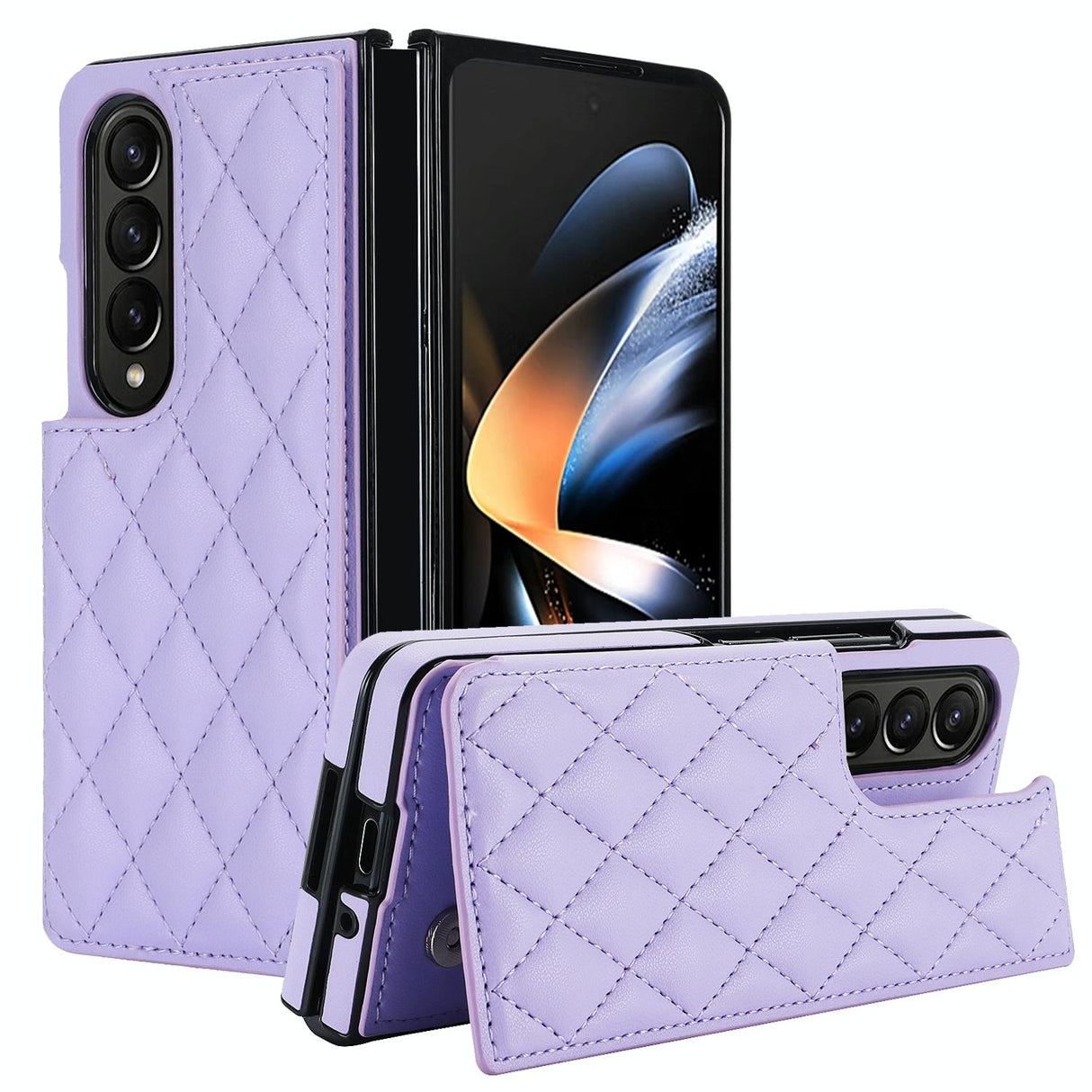 For Samsung Galaxy Z Fold4 5G Foldable Full Coverage Double Buckle Pu Phone Case - Purple