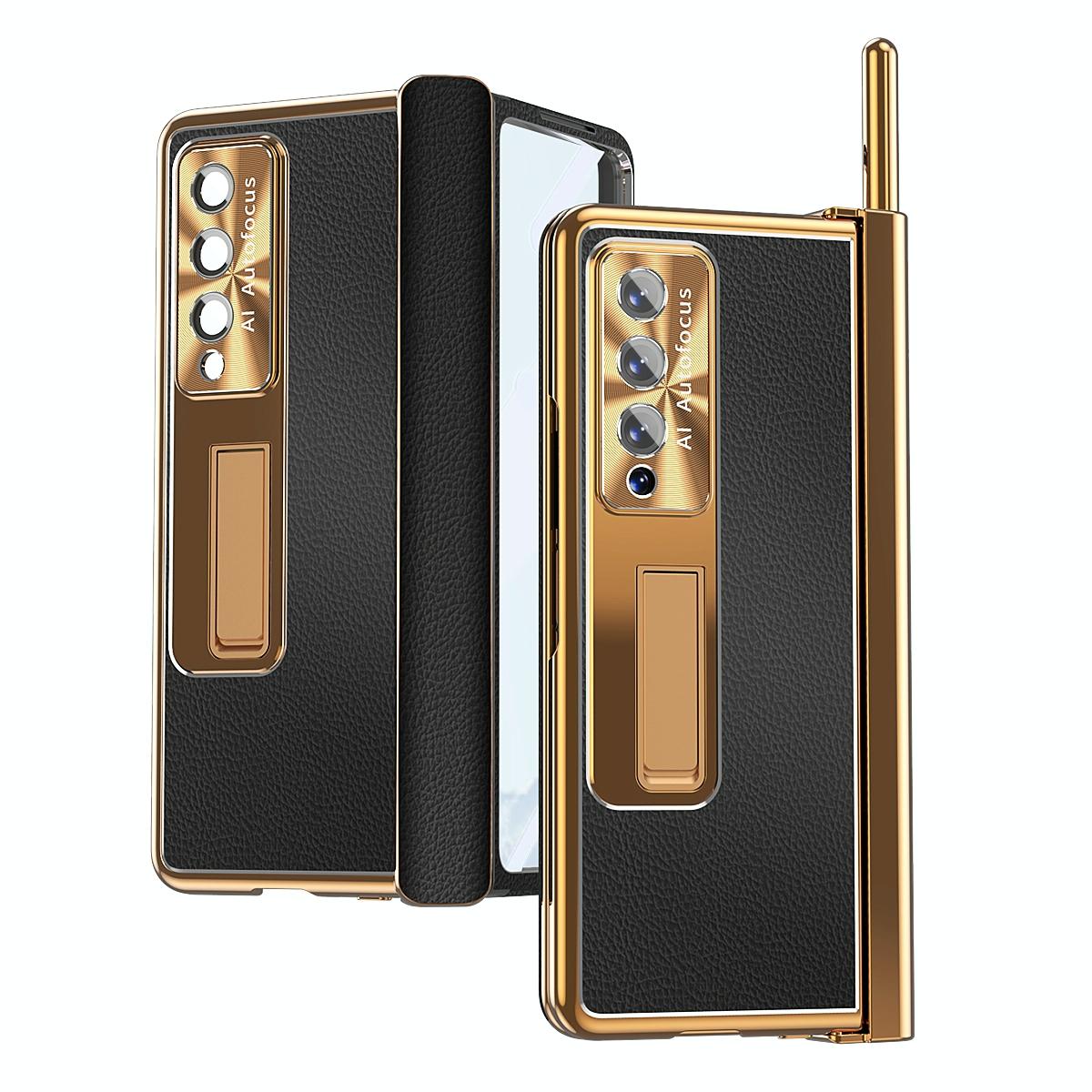 For Samsung Galaxy Z Fold4 5G Shockproof Magnetic Litchi Pattern Phone Case - Black Gold
