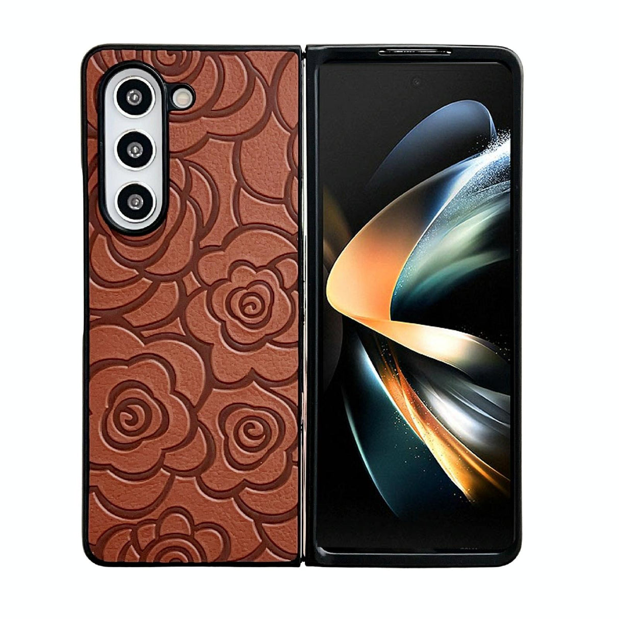 For Samsung Galaxy Z Fold4 5G Floral Print Protective Phone Case - Black