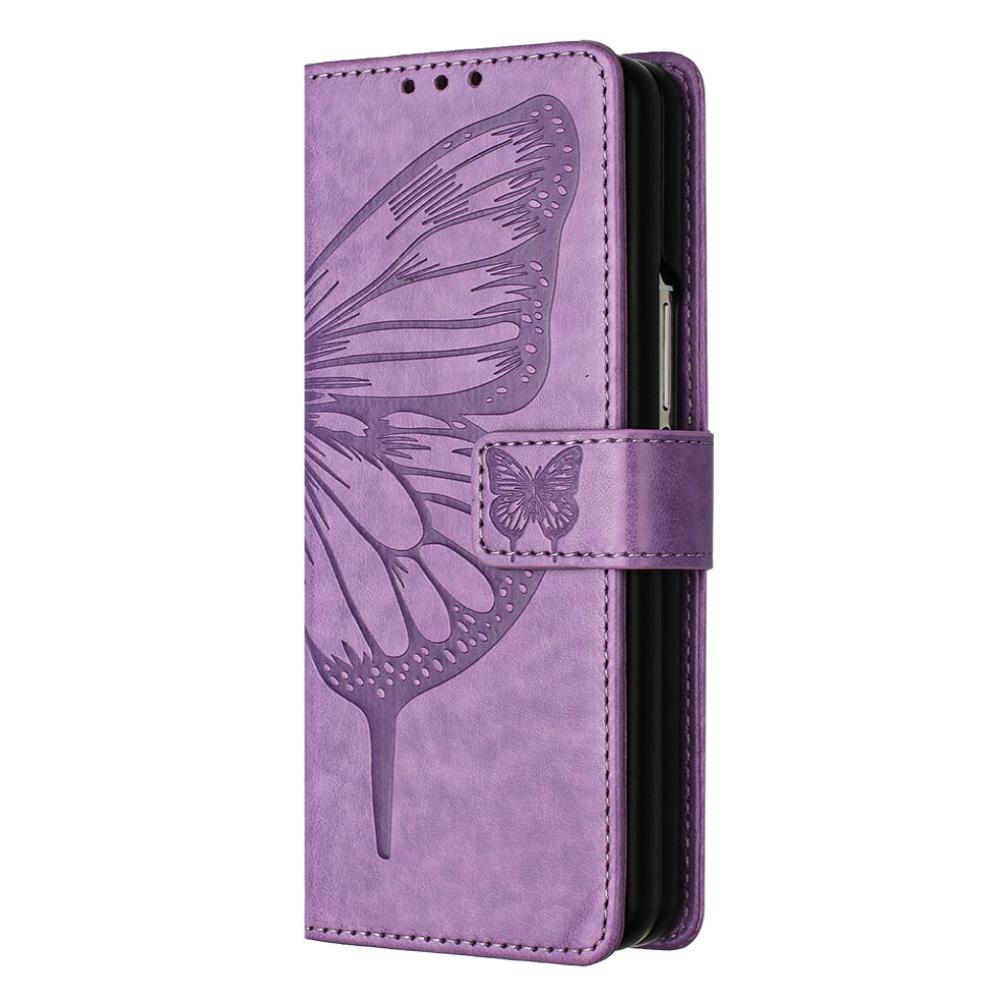 For Samsung Galaxy z Fold4 5G Butterfly Embossed Leather Phone Case - Rose Gold