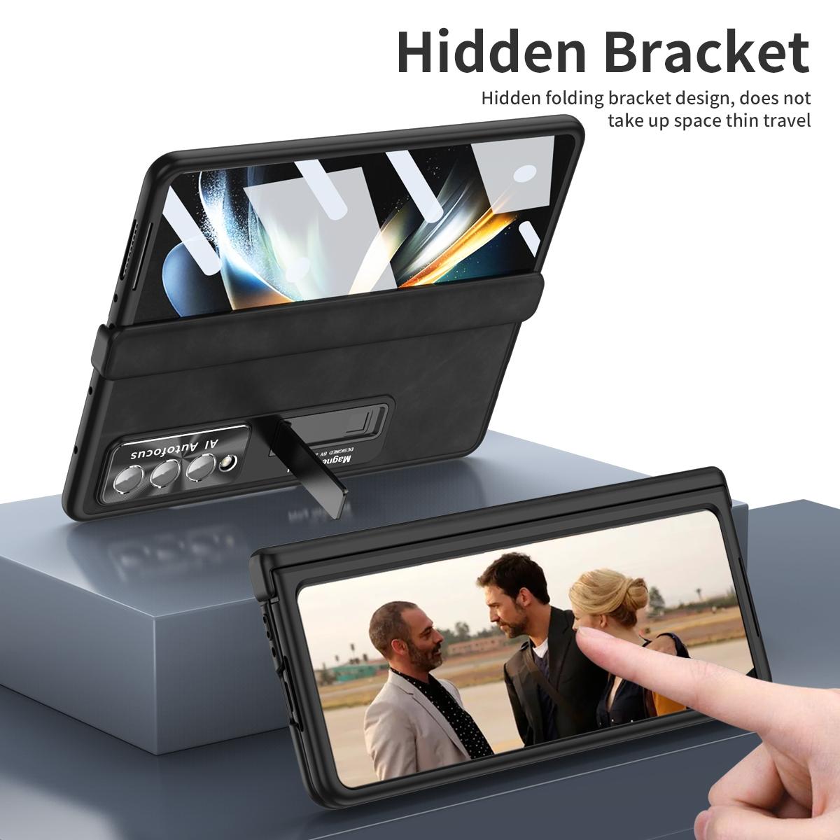 For Samsung Galaxy Z Fold4 5G Napa Texture All-In-One Phone Case - Coffee