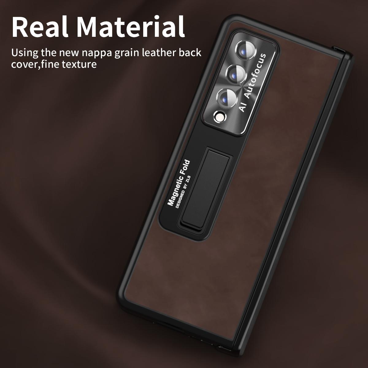 For Samsung Galaxy Z Fold4 5G Napa Texture All-In-One Phone Case - Coffee