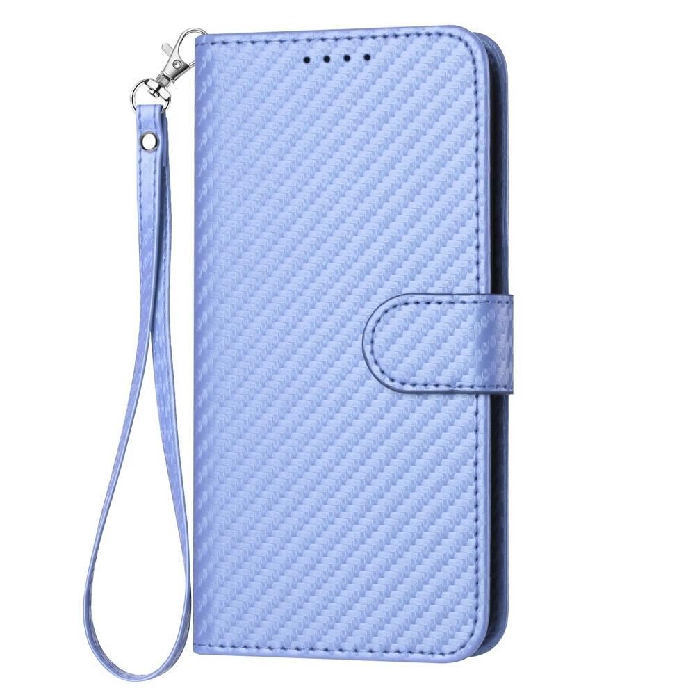 For Samsung Galaxy Z Fold4 5G Carbon Fiber Leather Phone Case With Lanyard - Light Purple