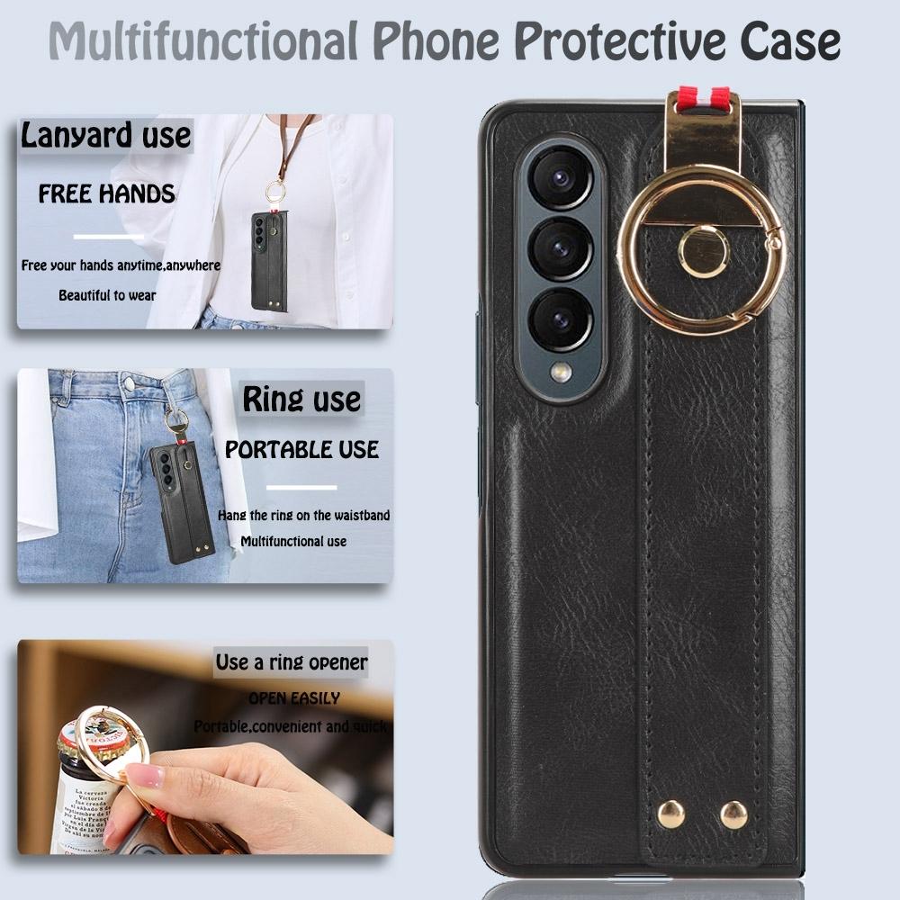 For Samsung Galaxy z Fold4 5G Leather Wristband Phone Case - Back Cover - Brown