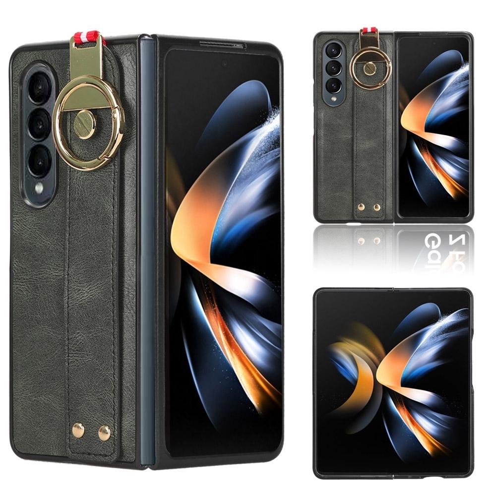 For Samsung Galaxy z Fold4 5G Leather Wristband Phone Case - Back Cover - Brown