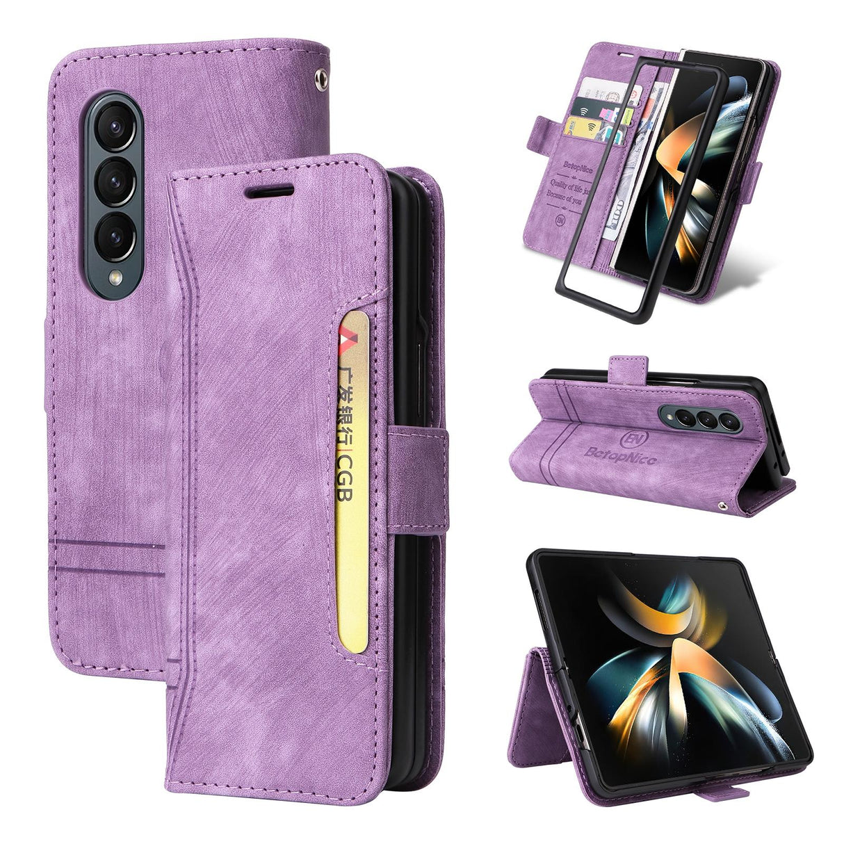 For Samsung Galaxy Z Fold4 5G Leather Dual Buckle Phone Case - Purple