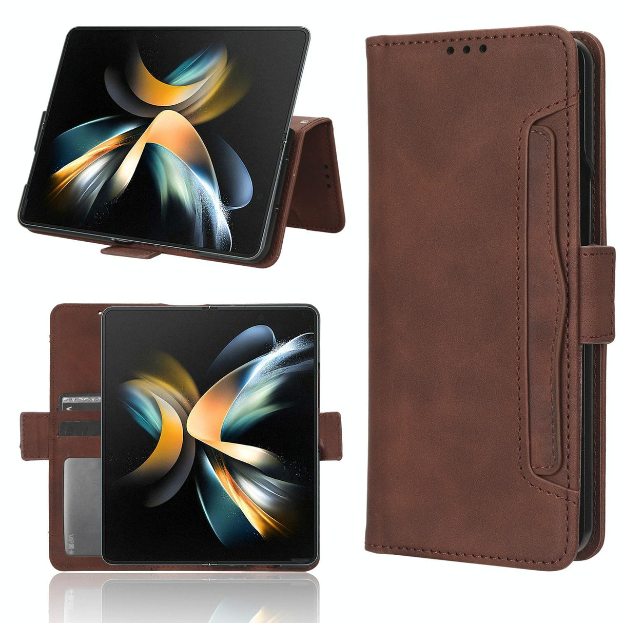 For Samsung Galaxy Z Fold4 5G Leather Phone Case With Card Slots And Calf Texture - Brown