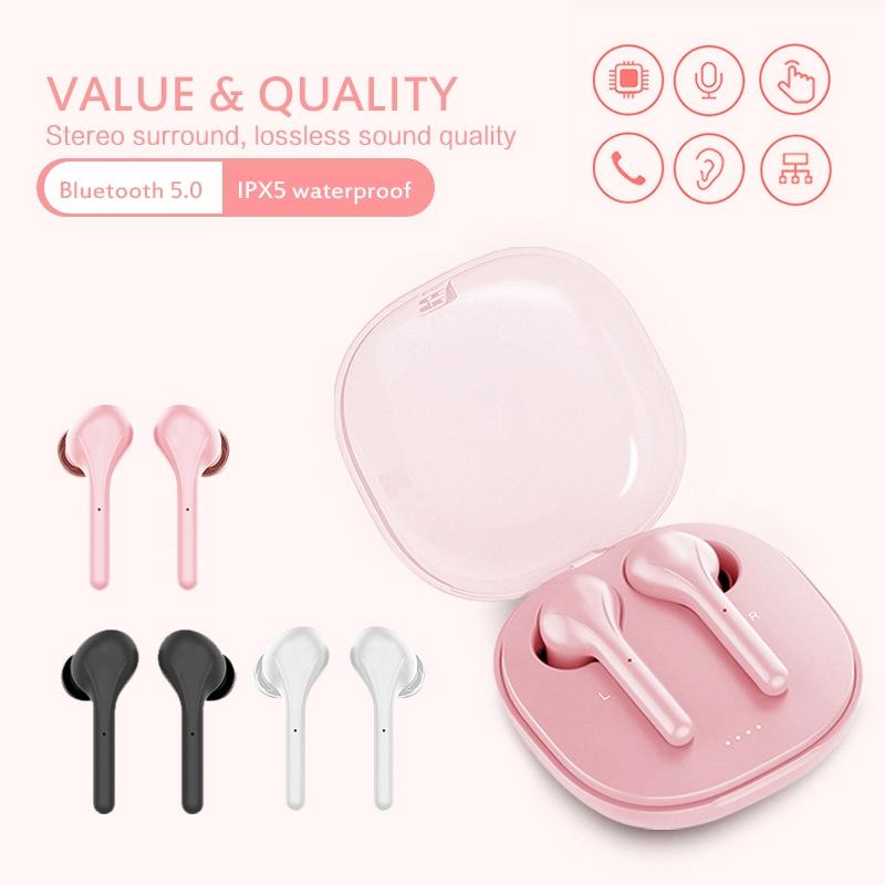 Wireless Stereo Sports Bluetooth Earphones with Charging Box - K88 Tws - Pink